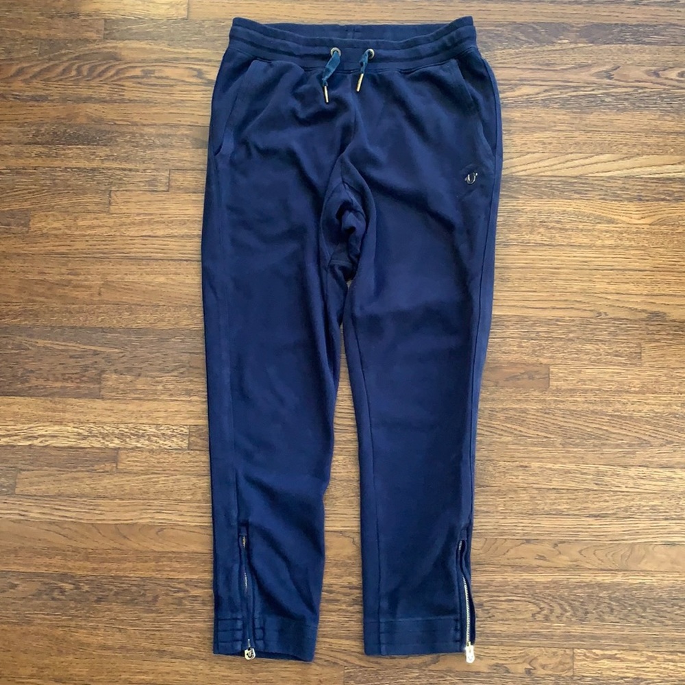 Men’s Blue True Religion Cotton Jogger with Gold Ankle Zippers